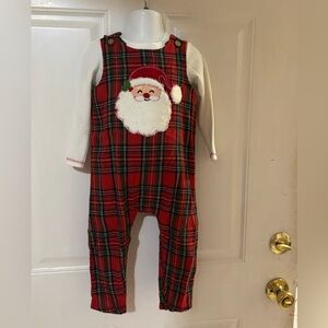 12/18m Mudpie Santa Tartan Red/Green Plaid Cream Long Sleeve Longall Set. EUC!